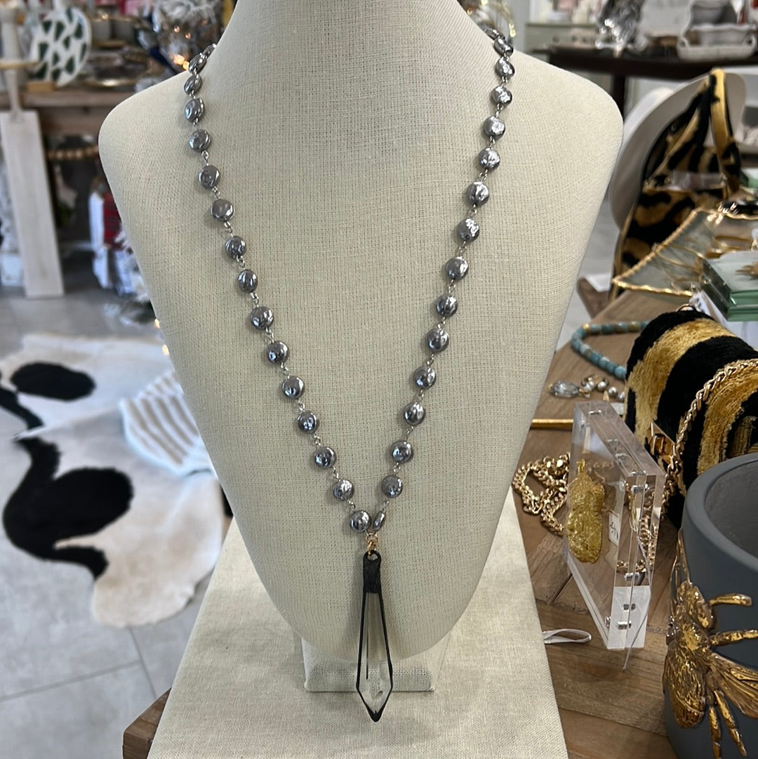 A19 GRAY PEARL NECK W POINTED CRYSTAL