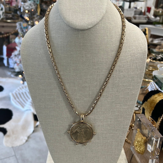 A12 LG LADY COIN CZ ON GLD CHAIN