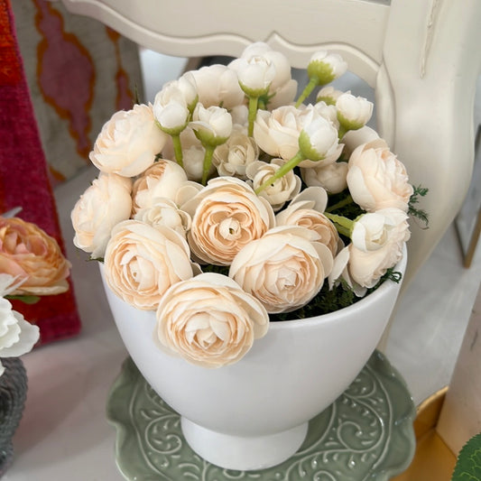 Tea Roses in White Planter