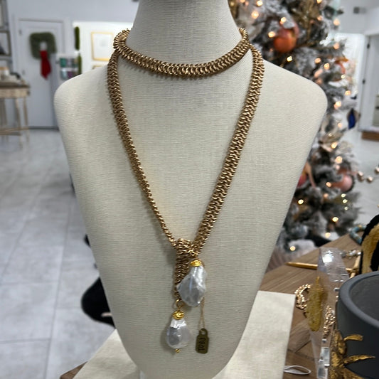 DOUBLE BAROQUE LONG PEARL CHAIN