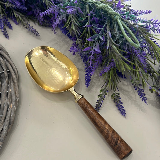 Hammered Gold and Driftwood Handle Ice Scoop